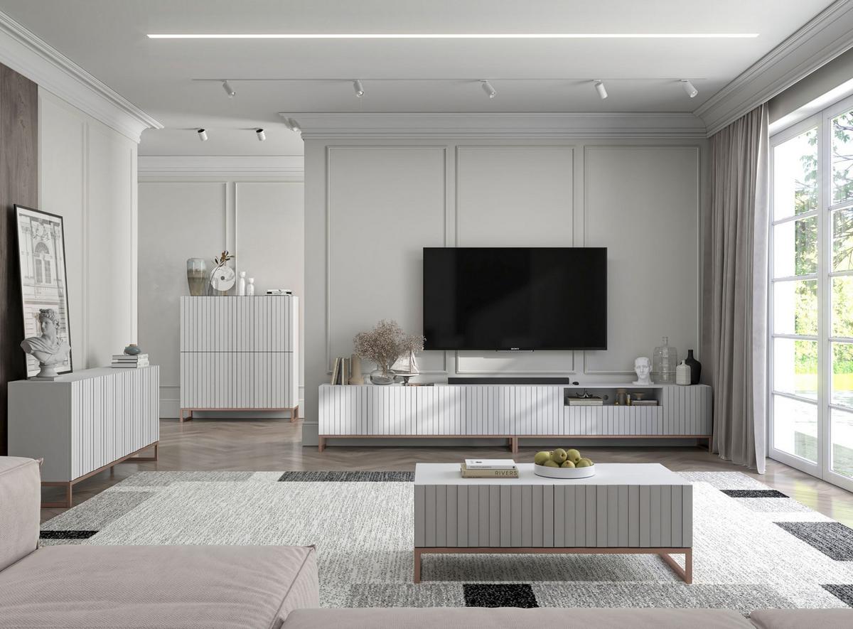 TV-SCHRANK Elpis2 Weiß Matt mit Metallrahmen 150 cm - Weiß/Kupferfarben, Holzwerkstoff/Metall (150/51.5/36.5cm) - Meble Lindner