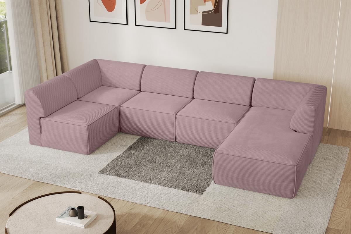 WOHNLANDSCHAFT Ottomane Rechts MOVO-L 345x180x78 cm Rosa Cord - Rosa, Holzwerkstoff/Kunststoff (180/78/345cm) - ALTDECOR