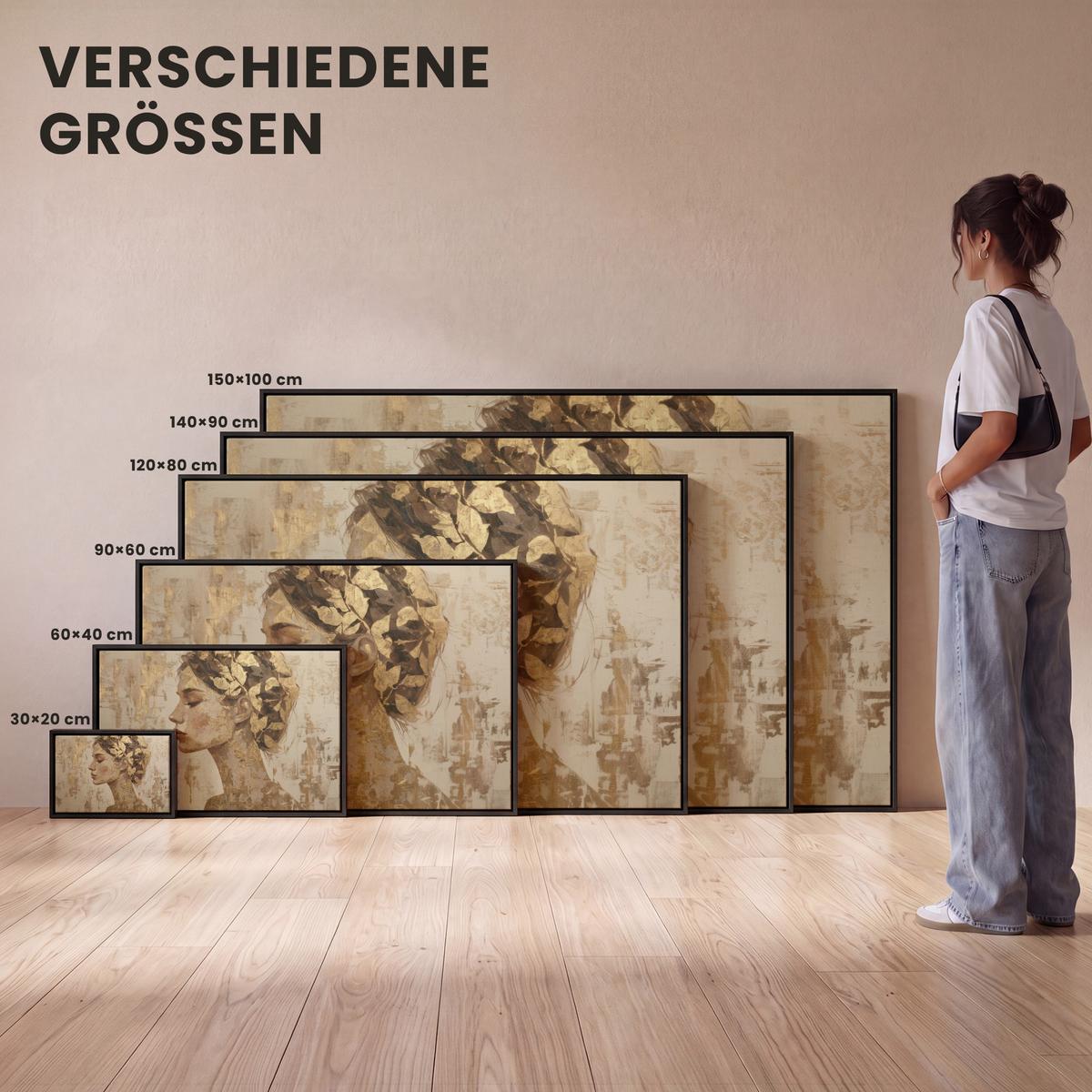 LEINWAND Bilder mit Rahmen - Frau - Gold - Abstrakt - Textur - 140x90 - Goldfarben, Textil (140/90cm) - MuchoWow