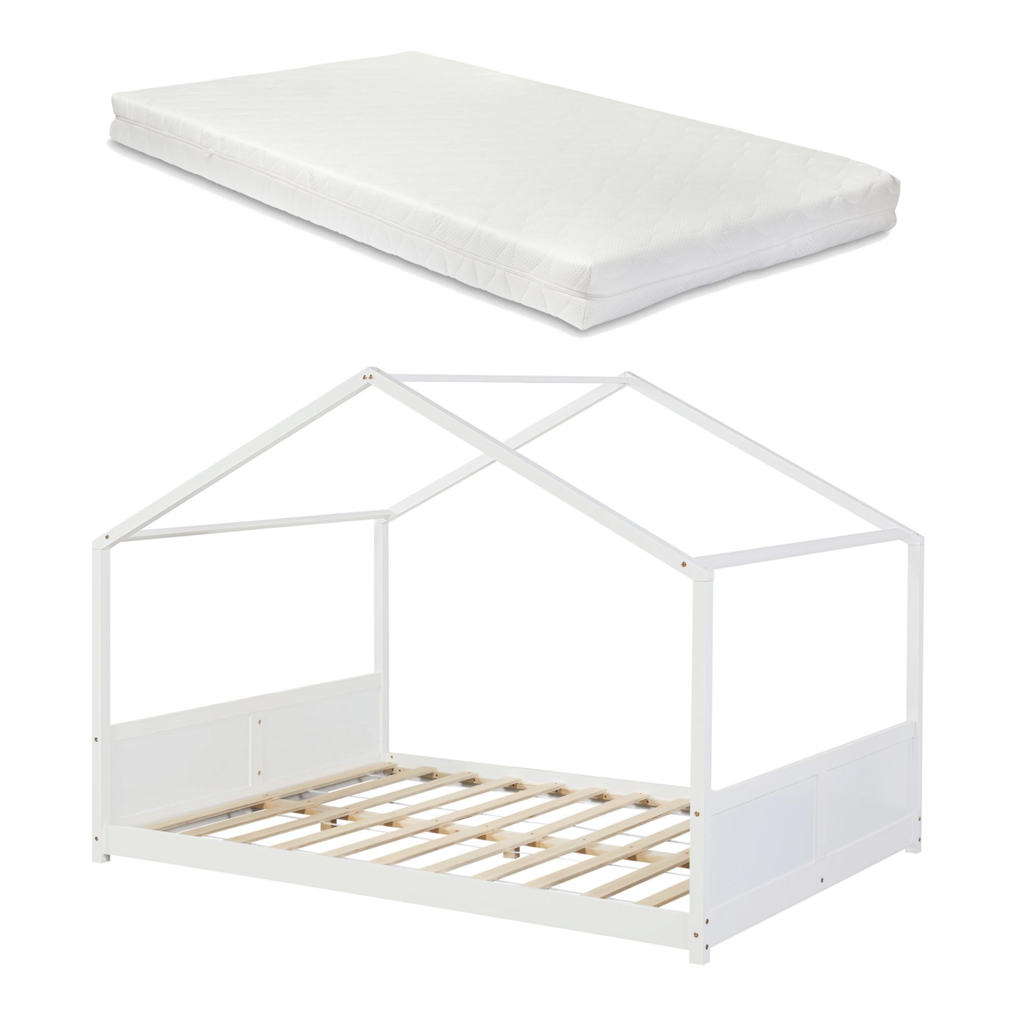 KINDERBETT Simo mit Matratze - Weiß, Holz (140/200cm) - [en.casa]