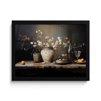 POSTER MIT RAHMENGERAHMTES BILD Stilleben - Blumen - Blumenstrauß - Vase - Wein 40x30 cm - Schwarz, Papier (40/30cm) - MuchoWow