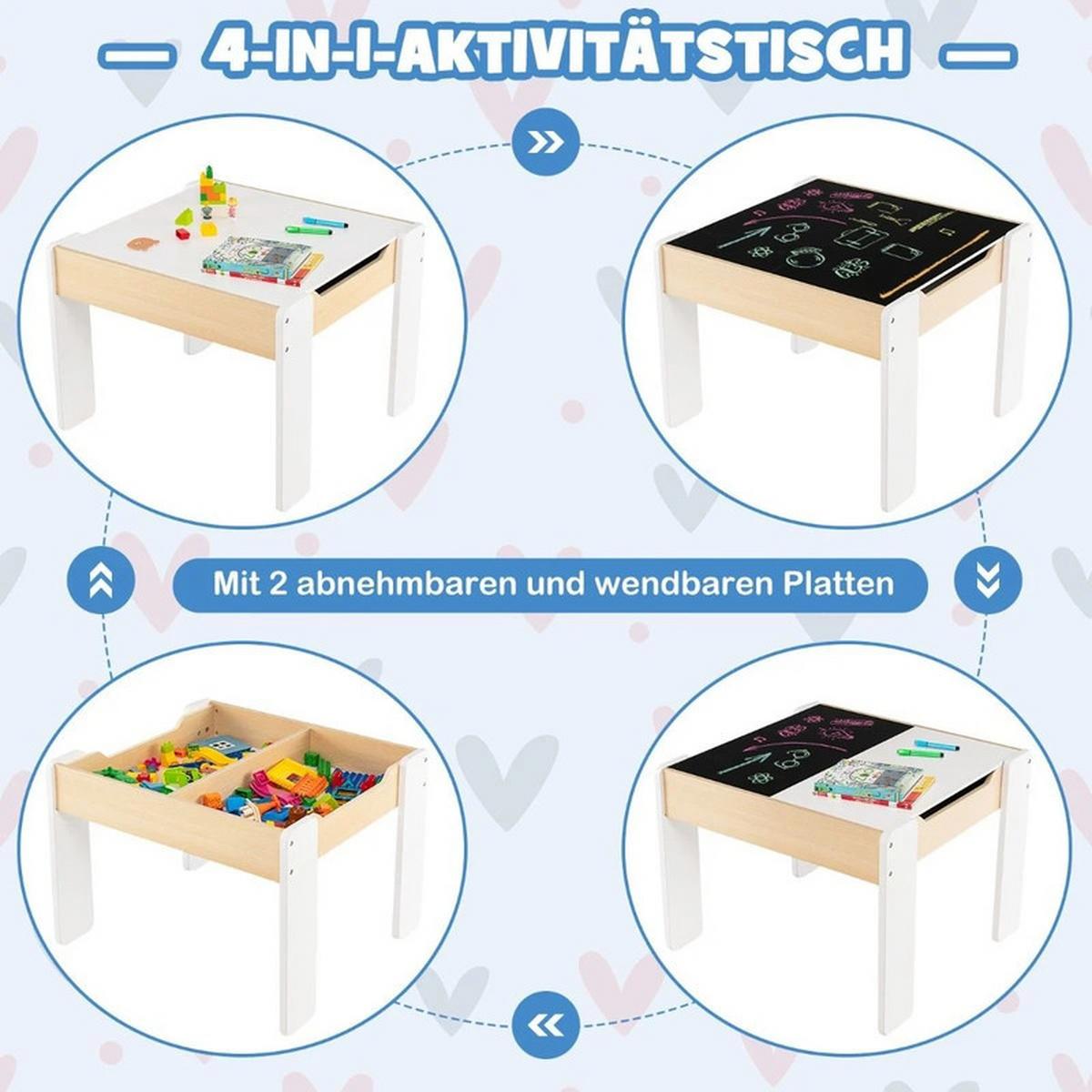 KINDERTISCH mit Stuhl weiß(3-tlg) - Weiß/Naturfarben, Holzwerkstoff (63.5/48/61.5cm) - COSTWAY