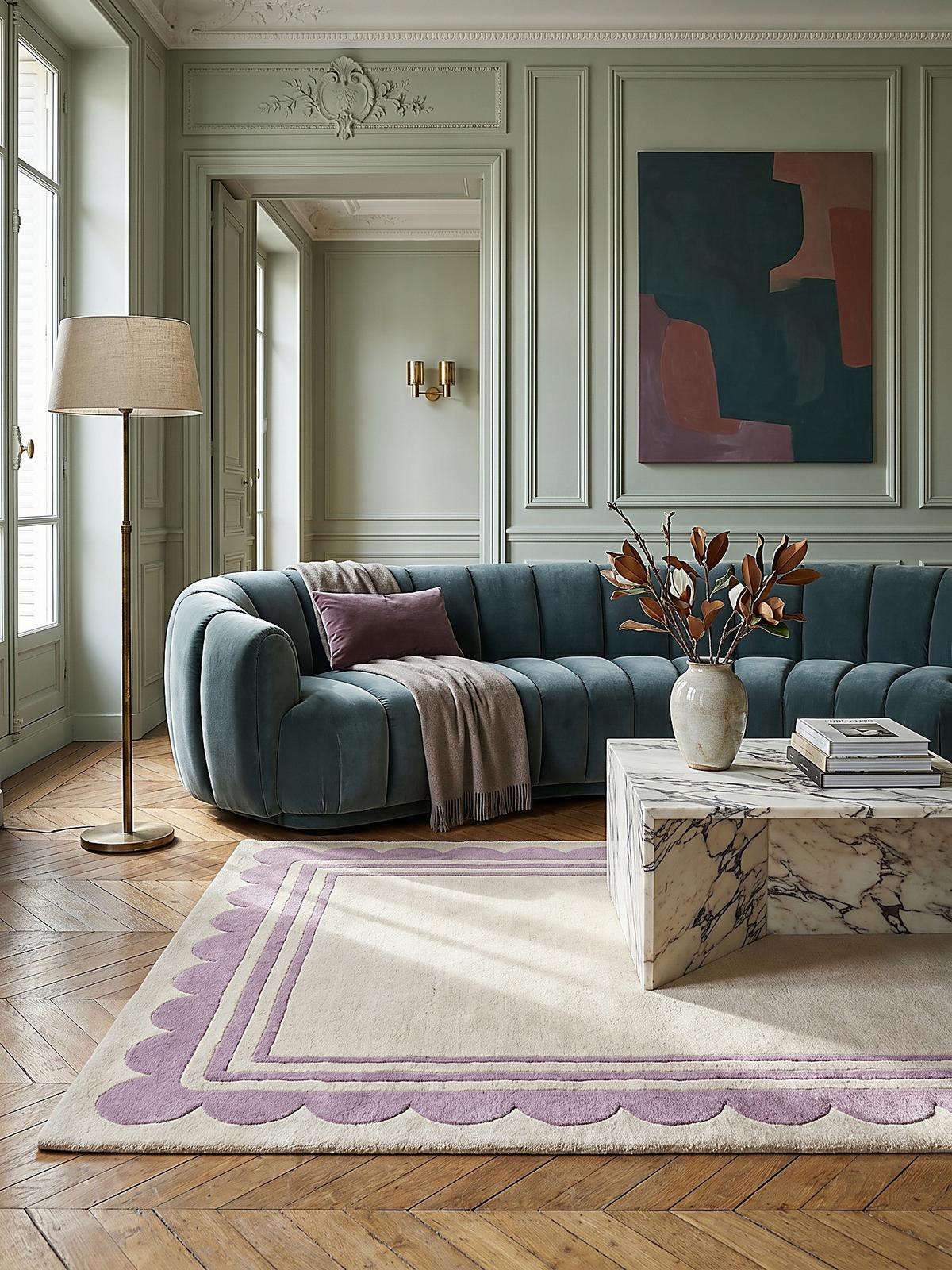 WOLLTEPPICH WENSUM, mit grafischem Muster mit Rahmen, Lila-Beige, 120 x 170 cm - Lila, Textil (170/120cm) - KADIMA DESIGN