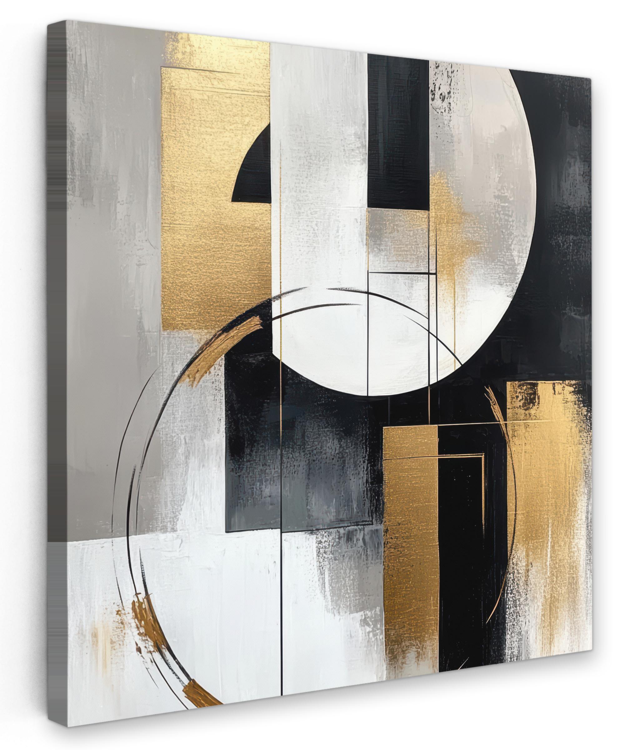 LEINWANDBILD Abstrakt - Gold - Silber - Formen - Ästhetik Wandbild Wohnzimmer 50x50 cm - Multicolor, Textil (50/50cm) - MuchoWow