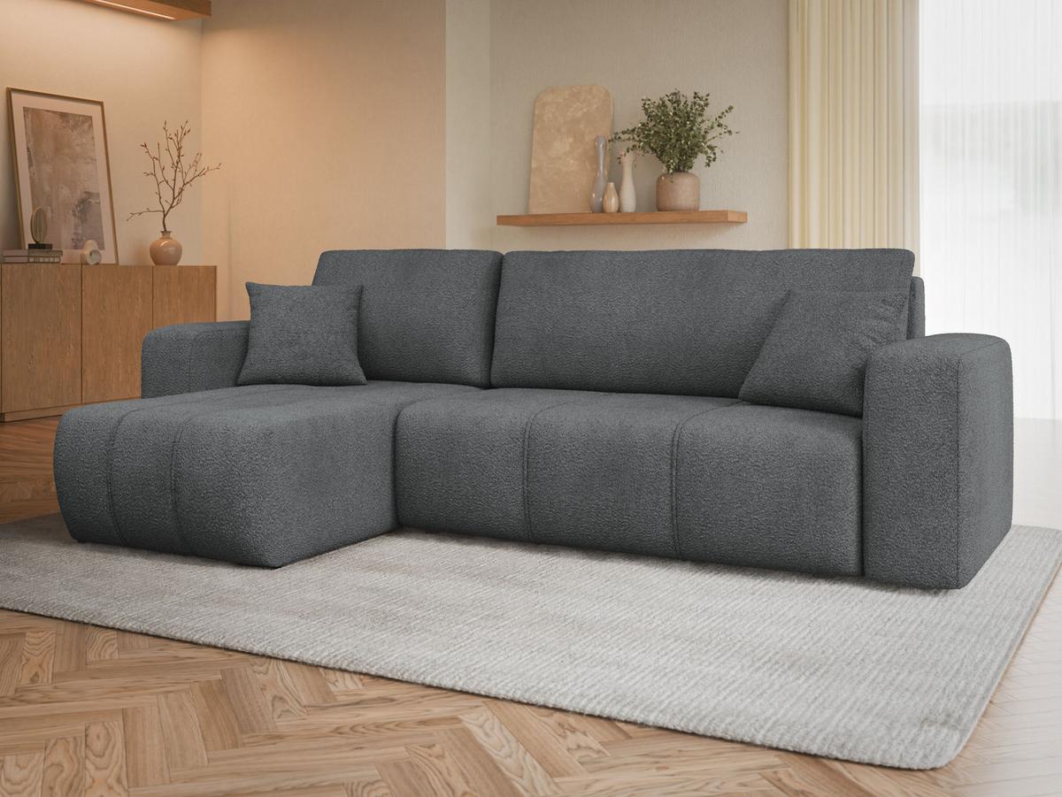 ECKSOFA Furyn Boucle - Dunkelgrau/Schwarz, Holzwerkstoff/Kunststoff (244/145cm) - MIRJAN24