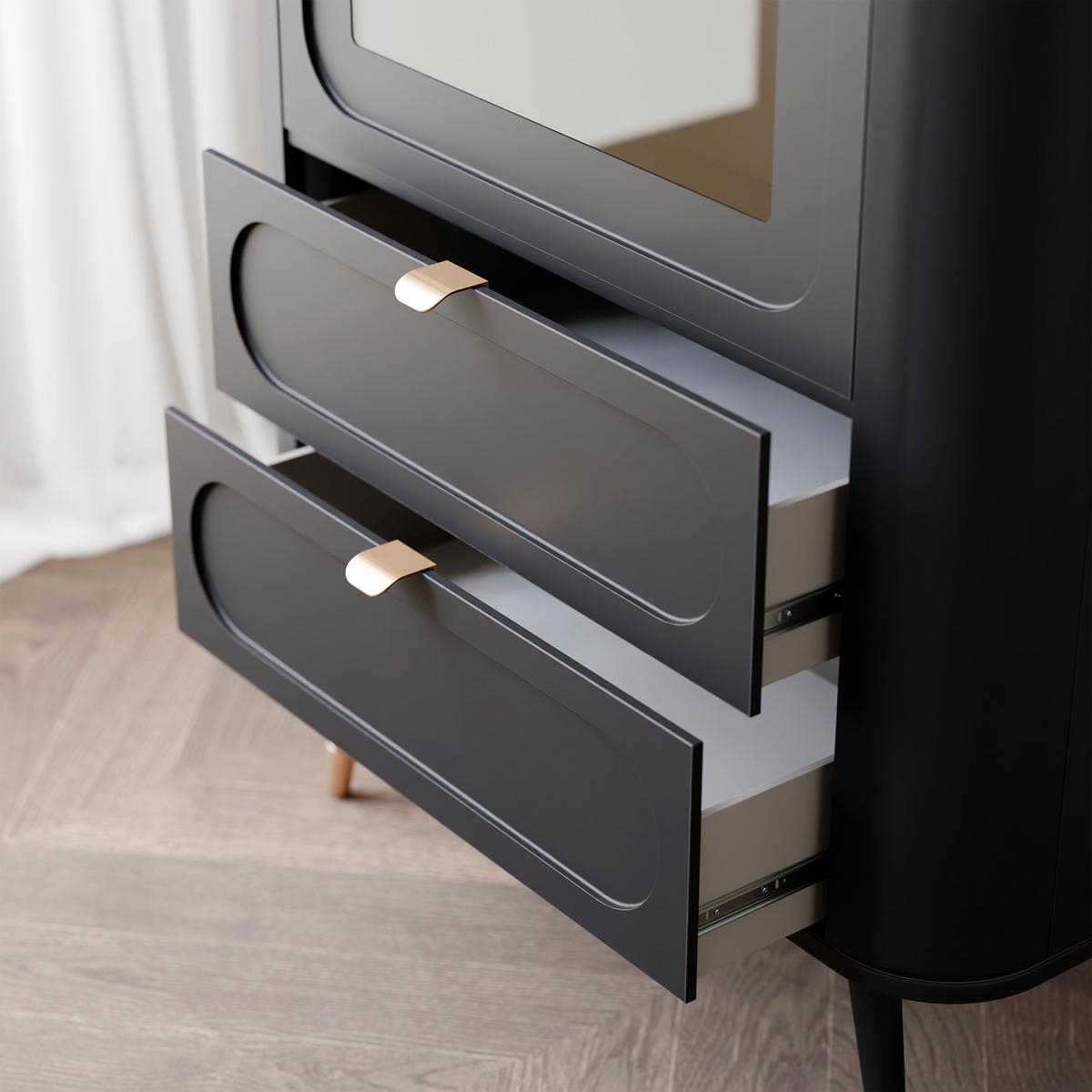 VITRINE NOIR 78 cm mit LED-Beleuchtung, Schwarz - Goldfarben/Schwarz, Holzwerkstoff/Metall (78.4/192.4/40cm) - Idohome