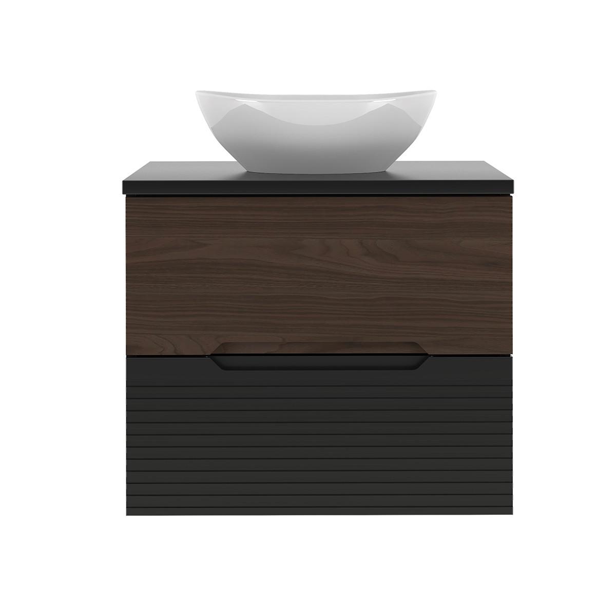 WASCHTISCH 60.6cm Sylla Schwarz und Holz - Schwarz, Holzwerkstoff (60.6/52.2/46.5cm) - Petits-meubles