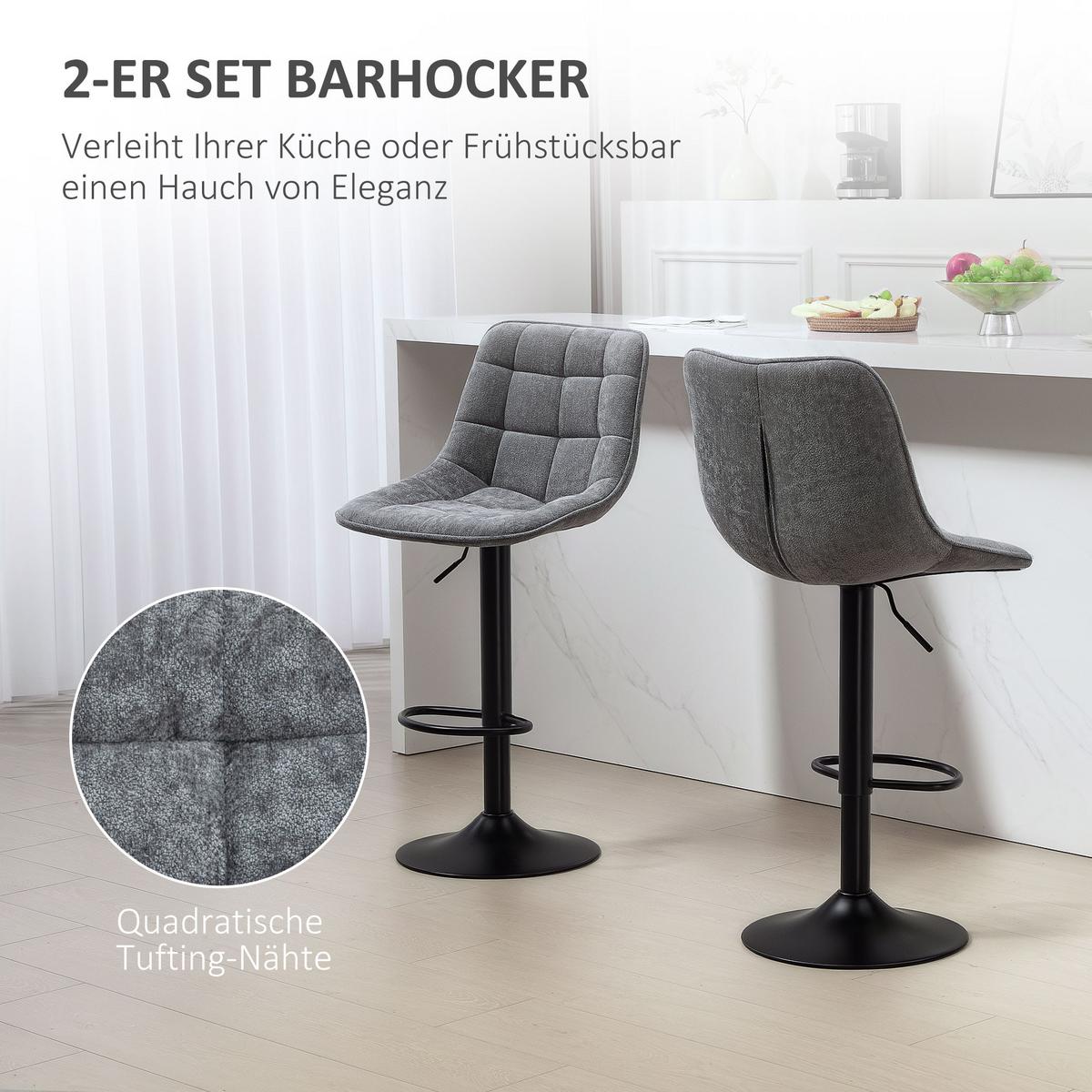 BARHOCKER 2er-Set, Gepolstert Barstuhl mit Lehne, Chenille-Optik Dunkelgrau - Dunkelgrau/Schwarz, Kunststoff/Textil (47/115.5/48cm) - HOMCOM