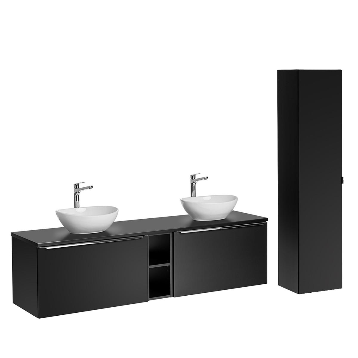 BADMÖBEL 180cm Éros 2er-Set Schwarz - Schwarz, Holzwerkstoff (180/48/46cm) - Petits-meubles