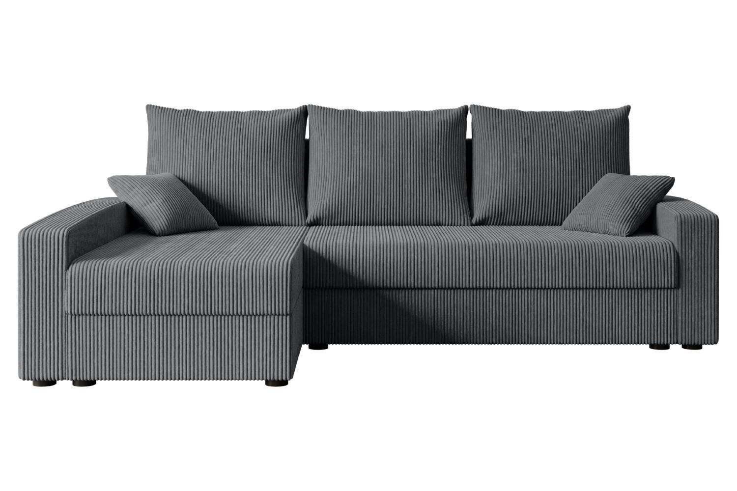 ECKSOFA mit Schlaffunktion und Bettkasten ALESIA-L 231x140x90 cm Grau Cord - Dunkelgrau/Silberfarben, Holzwerkstoff/Kunststoff (231/140cm) - ALTDECOR