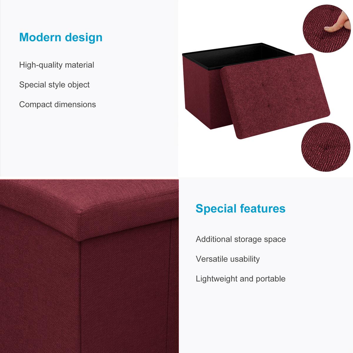 SITZBANK Faltbar mit Stauraum 49/30/30 cm (Rot) - Bordeaux, Textil (30/30/49cm) - Intirilife