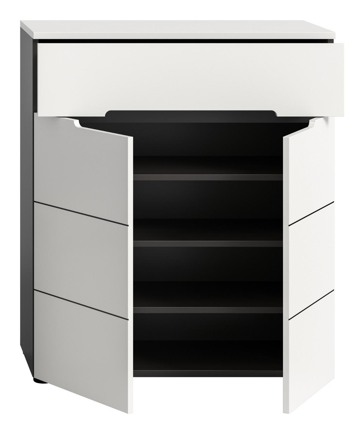 SCHUHKOMMODE weiß, grau, Flurkommode 80 x 94 cm, Vollauszug und Soft-Close - Schwarz/Weiß, Holzwerkstoff/Kunststoff (80/94/37cm) - Inn.Furn
