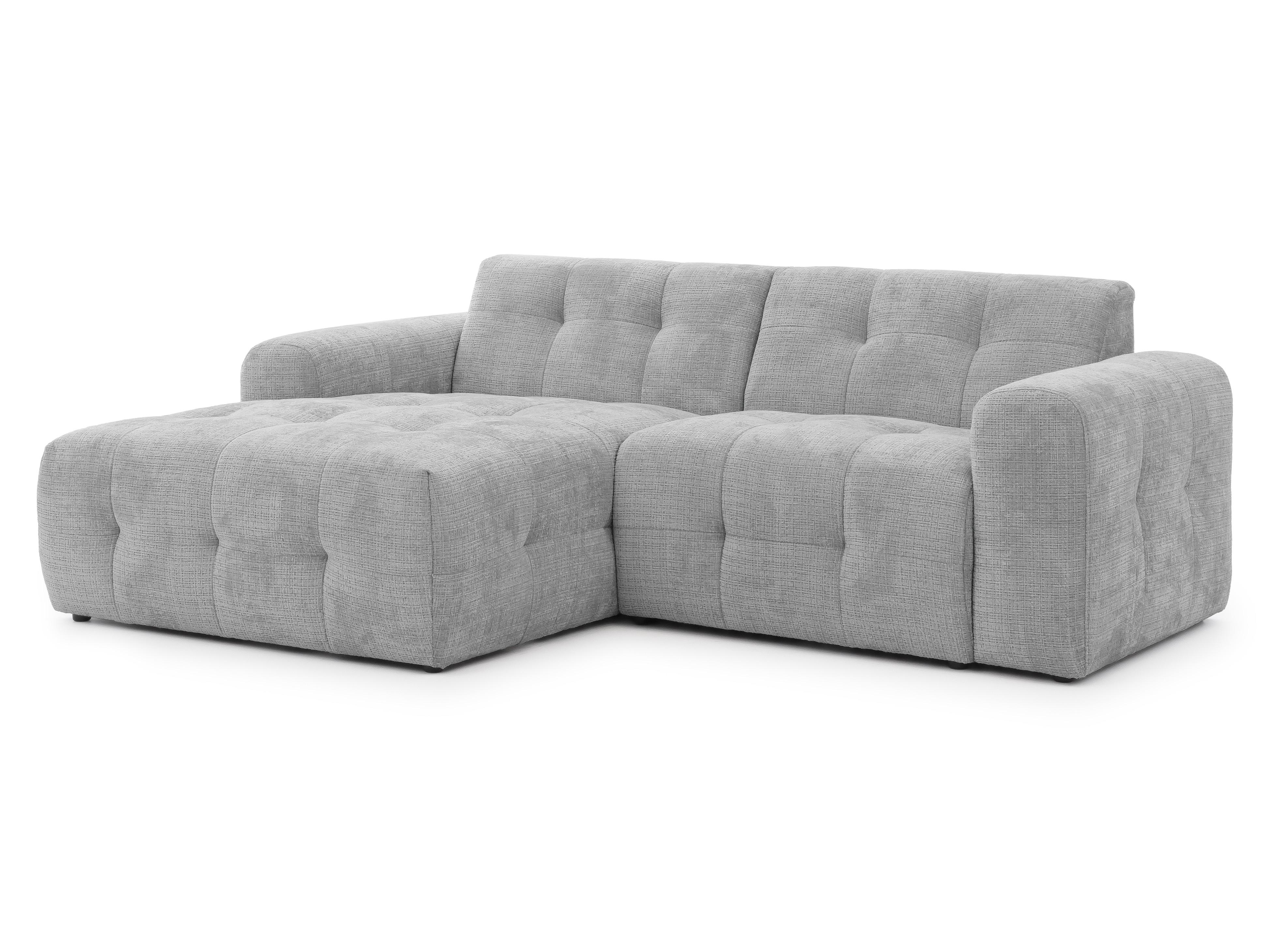 ECKSOFA Kozy im Bumpy-Design mit fester Rückenlehne aus weichem Hellgrau Chenille-Stoff - Ottomane links - Hellgrau/Schwarz, Holz/Kunststoff (161/234cm) - S-Style Möbel