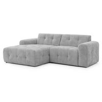 ECKSOFA Kozy im Bumpy-Design mit fester Rückenlehne aus weichem Hellgrau Chenille-Stoff - Ottomane links - Hellgrau/Schwarz, Holz/Kunststoff (161/234cm) - S-Style Möbel