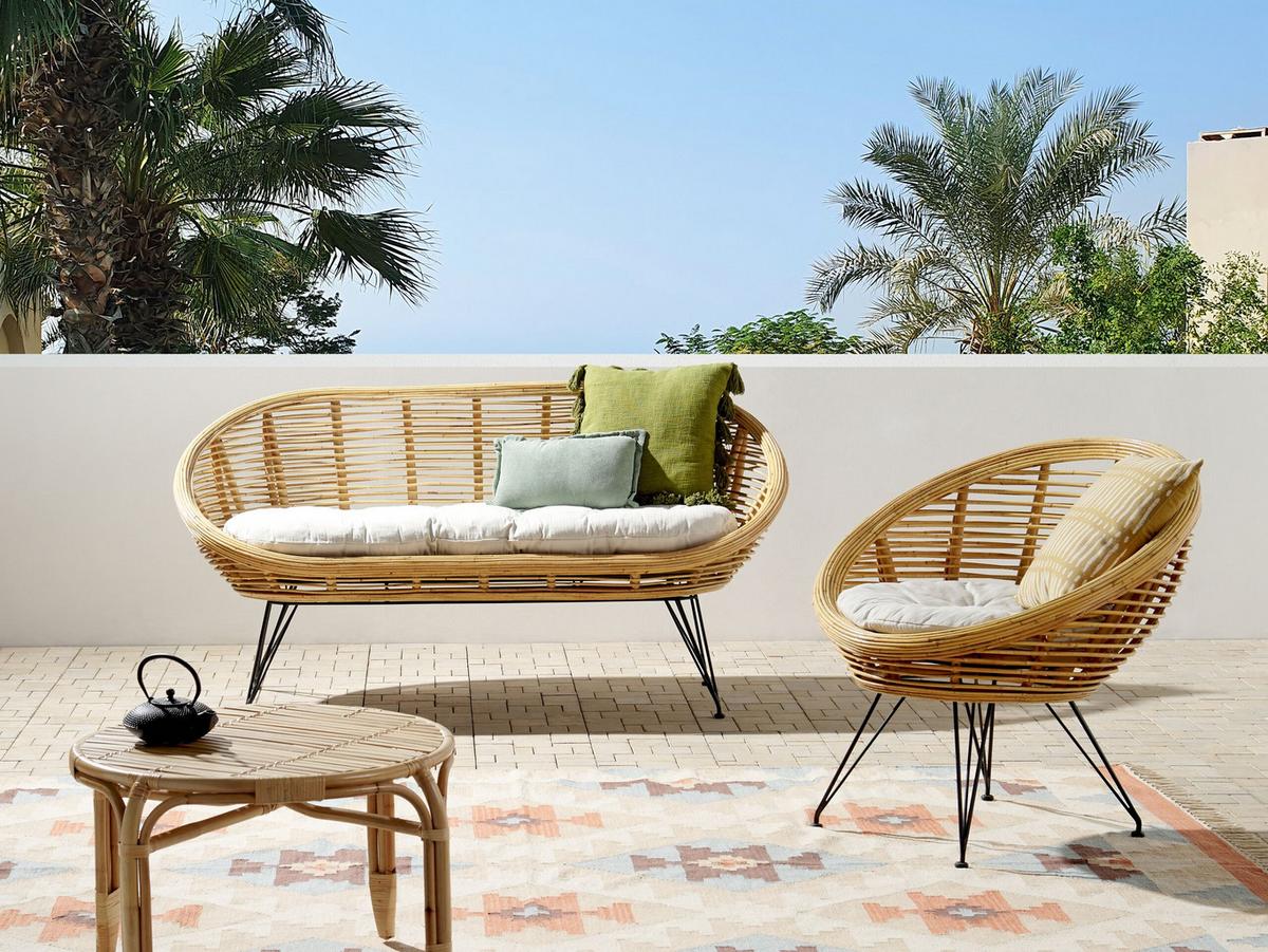 3-SITZER LOUNGE SET Rattan Hellbraun Maratea - Naturfarben, Naturmaterialien - Beliani
