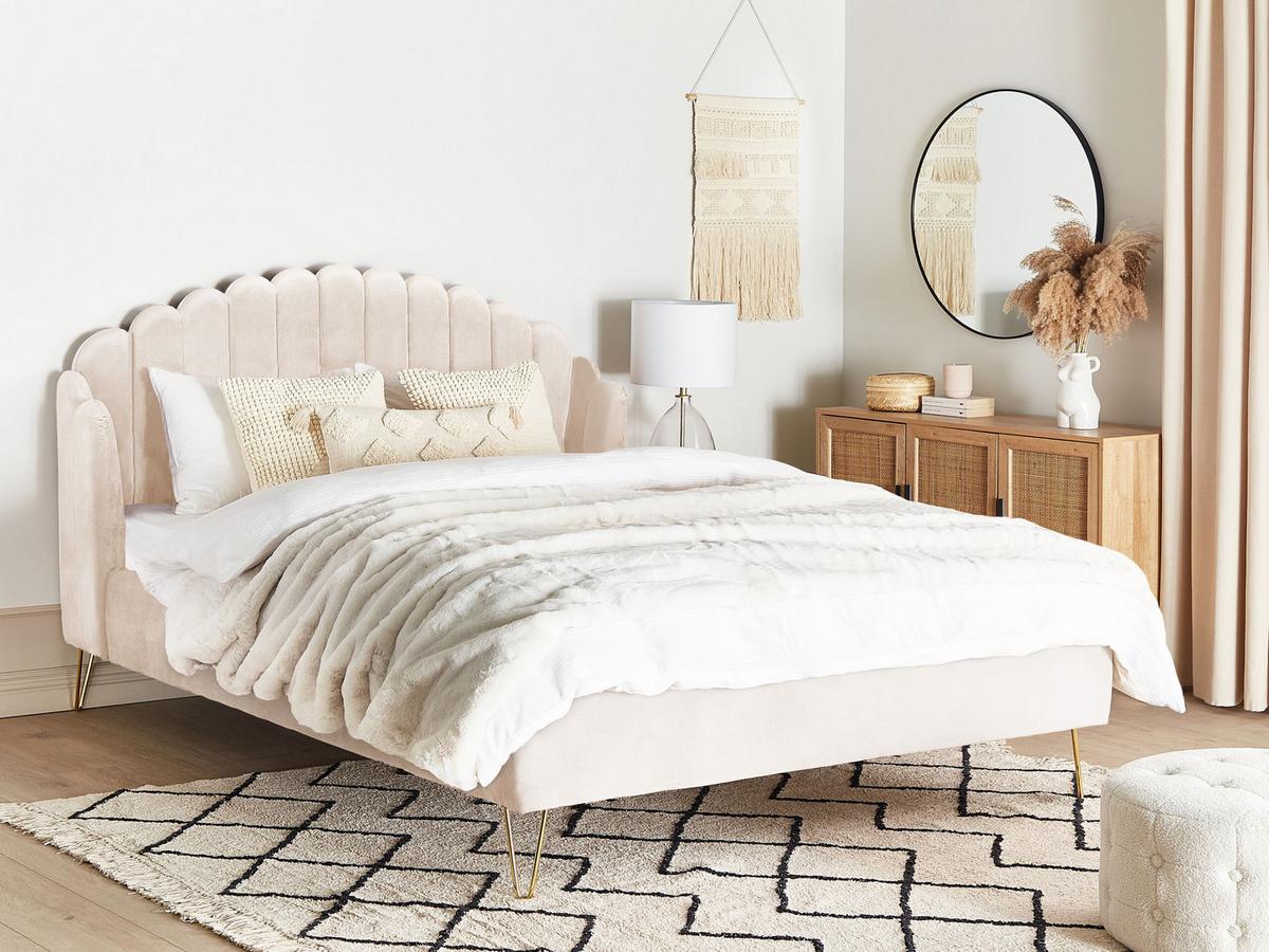 SAMTBETT 180/200cm Helles Beige Ambillou - Beige, Textil (180/200cm) - Beliani