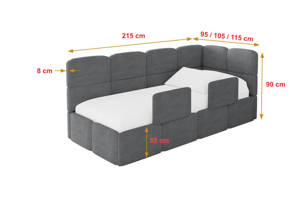 EINZELLBETT Jugendbett mit Bettkasten, Links - KIVY 90x200 Dunkelgrau - Dunkelgrau, Holzwerkstoff/Textil (90/200cm) - ALTDECOR