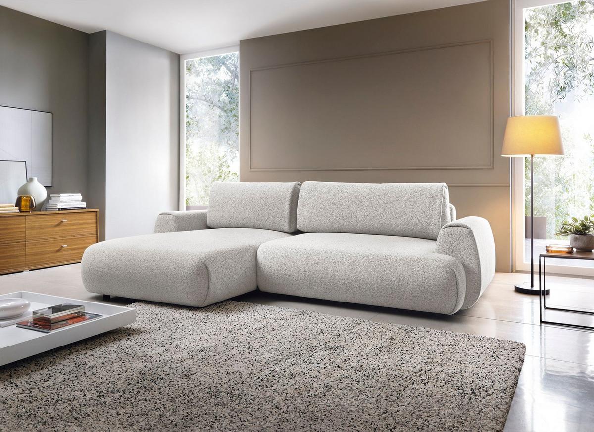ECKSOFA ZEST Grau Geflochtener Stoff mit Schlaffunktion - Grau, Holz (270/167cm) - MASSENO