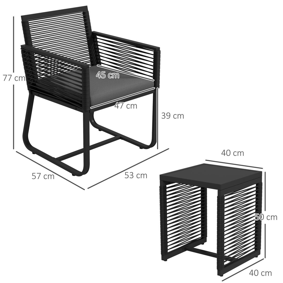SITZGRUPPE, 3-tlg., Rattan Gartenmöbel-Set,Gartengarnitur mit 2 Gartenstühle - Schwarz, Kunststoff - Outsunny