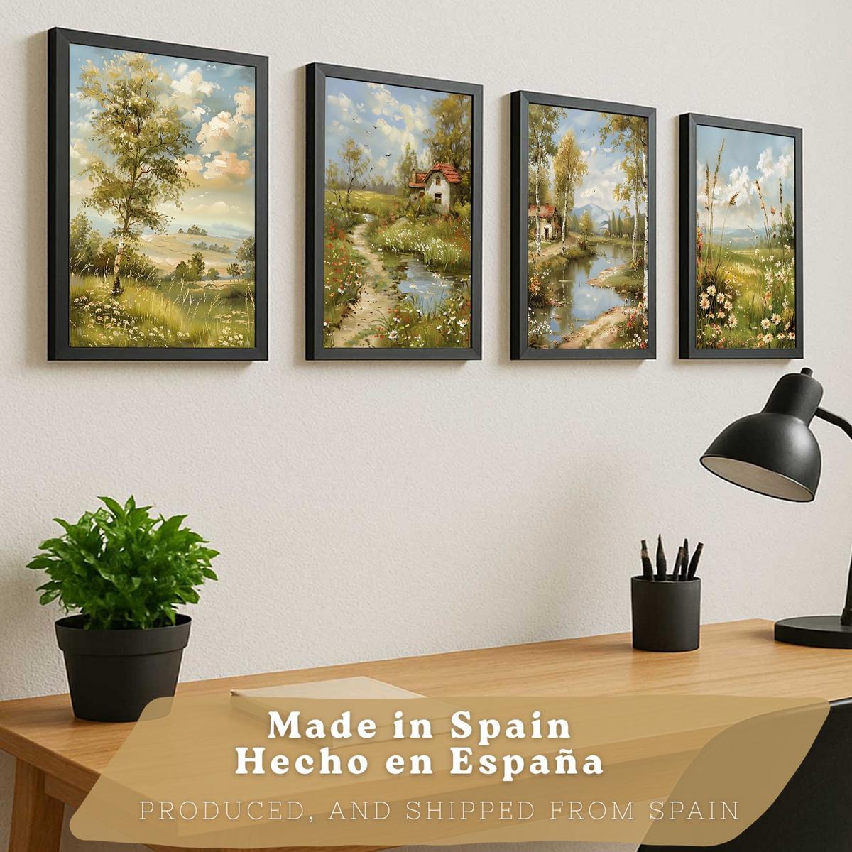 POSTER 4er Bilder-Set Wandbilder Impressionismus Landschaft modern Wohnzimmer Deko, Schlafzimmer, Küche, Badezimmer Rahmenlos A3 - Klar, Papier (29.7/1/42cm) - Nacnic