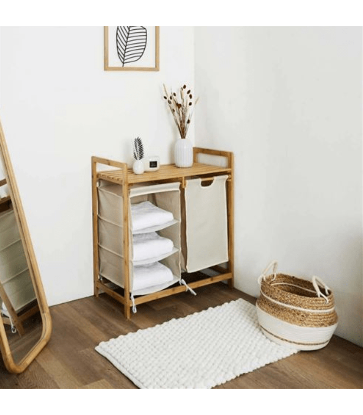 BADEZIMMERSCHRANK mit Fächern und Wäschekorb 77/69,5/38 cm - Eschefarben, Holz (38/69.5/81cm) - Calicosy