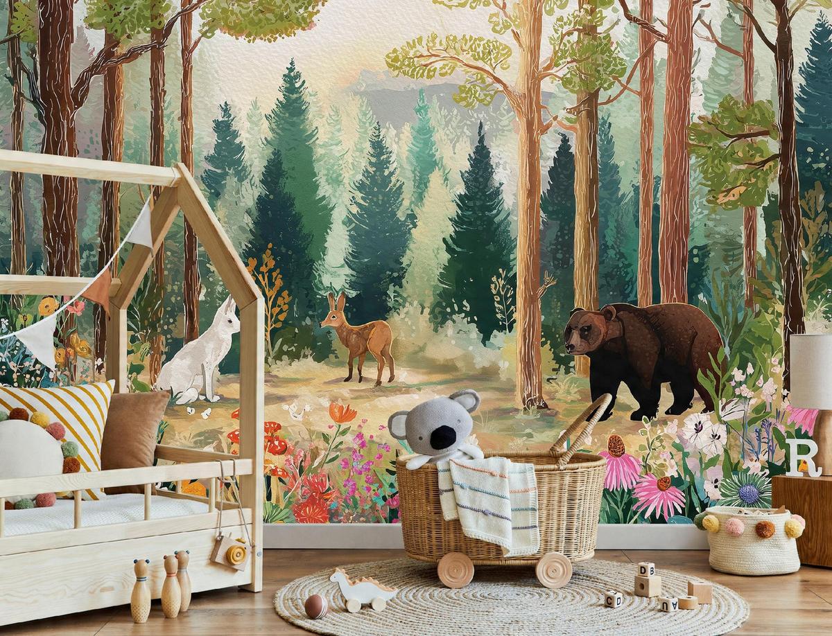 FOTOTAPETE Kinderzimmer Wald Bäume 250x175 - Multicolor, Papier (250/175cm) - Wallarena