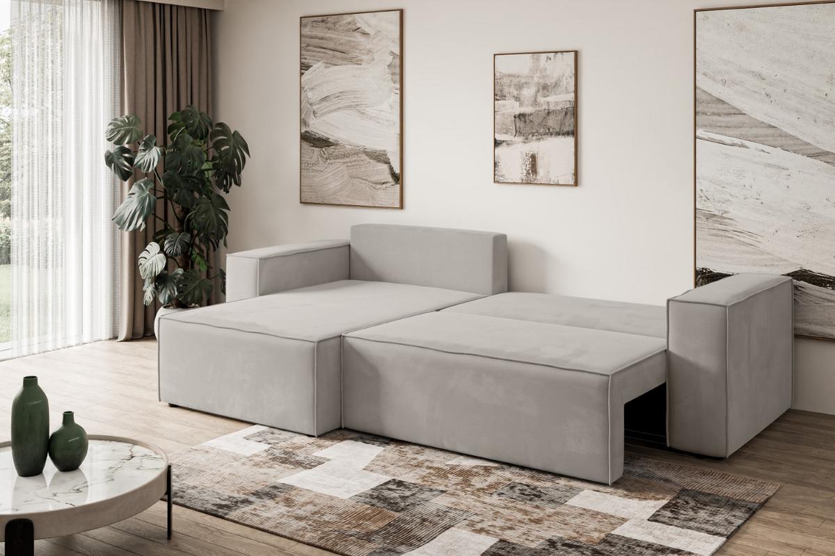 ECKSOFA mit Schlaffunktion und Bettkasten CELTIC-XL - 277x143x83 cm Hellbraun Velours - Hellbraun/Schwarz, Holzwerkstoff/Kunststoff (277/143cm) - ALTDECOR