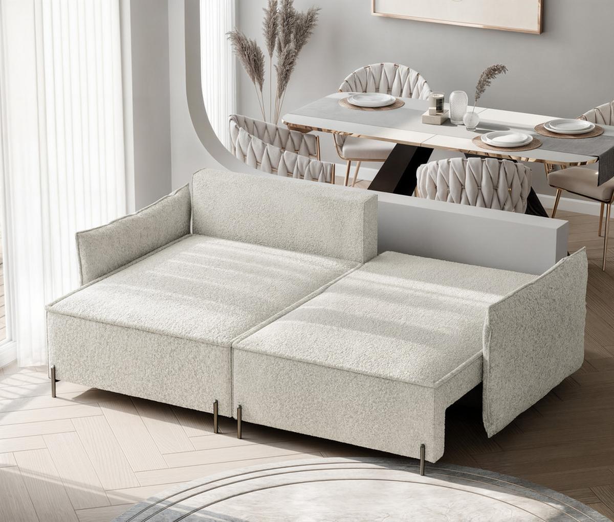 ECKSOFA MARCO Rechts, mit Schlaffunktion und Bettkasten, Creme - Creme, Textil/Metall (221/148cm) - Idohome
