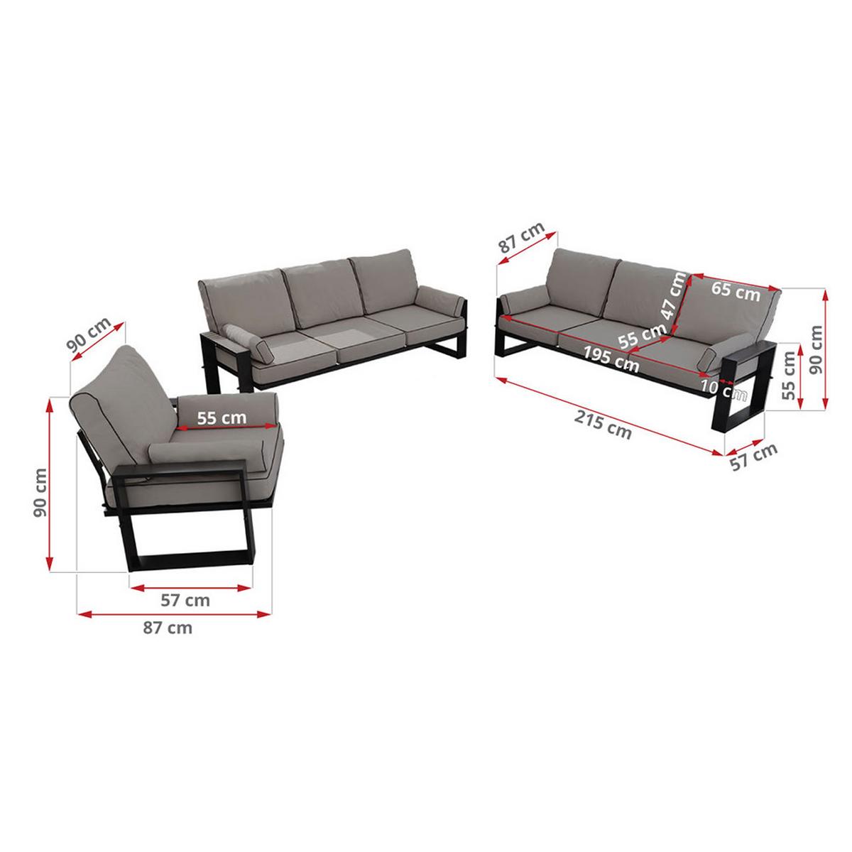 GARTENMÖBEL-SET ELBA: 1x Tisch, 2x Sofa, 1x Sessel - Grau - Grau, Textil - MKS