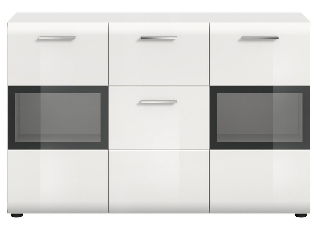 SIDEBOARD weiß Hochglanz 125 x 81 cm, Kommode mit viel Stauraum - Weiß Hochglanz/Silberfarben, Holzwerkstoff/Kunststoff (125/81/37cm) - Inn.Furn