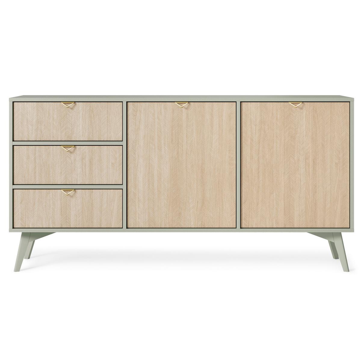 SIDEBOARD FORESTA 158/80/38 cm mit 3 Schubladen 2 Türen Hellgrün - Hellgrün/Kieferfarben, Holzwerkstoff (158/80/38cm) - MASSENO