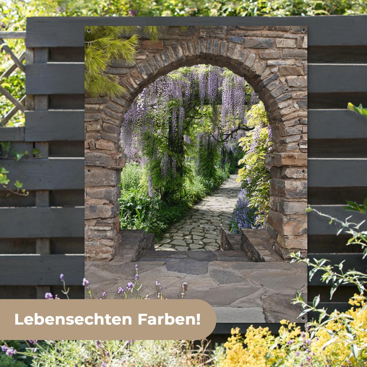 GARTENPOSTER Wald - Aussicht - Steine - Weg Gartendekoration 120x160 cm - Graubraun, Kunststoff (120/160/0.2cm) - OnlyWow
