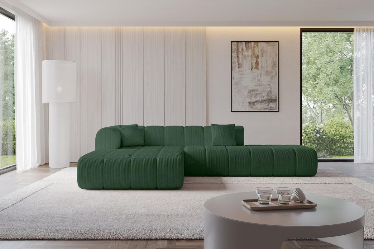 ECKSOFA Ottomane Links BILA-L 289x176x71 Grün Cord - Waldgrün/Schwarz, Holzwerkstoff/Kunststoff (176/289cm) - ALTDECOR