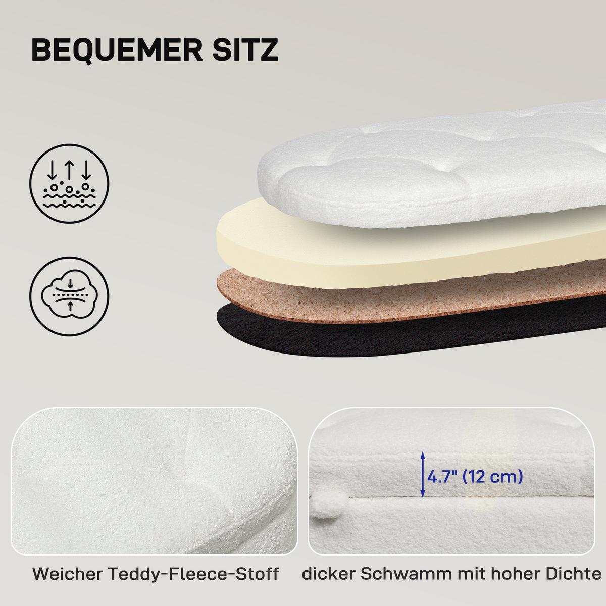 TRUHENBANK Teddysamtoptik - Weiß, Kunststoff (47/46.5/114cm) - HOMCOM