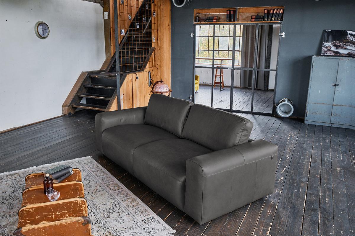 SOFA BODHI Schwarz Leder - Schwarz, Leder/Kunststoff (242/80/110cm) - KAWOLA