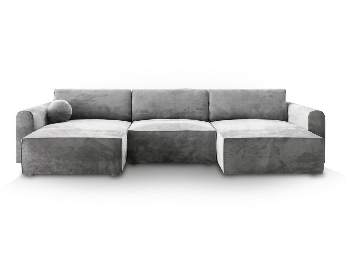 WOHNLANDSCHAFT FENTO M Hellgrau Velours-Stoff mit Schlaffunktion - Hellgrau/Grau, Holz/Kunststoff (347/90/148cm) - MASSENO