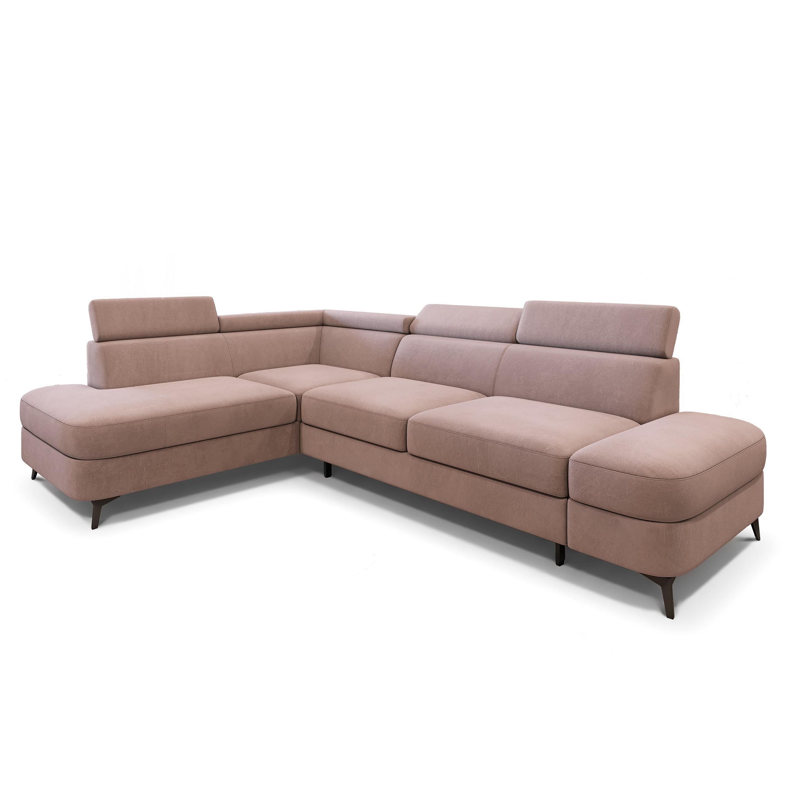 ECKSOFA AVISE MV L-S Rosa Velours-Stoff mit Schlaffunktion - Rosa, Holzwerkstoff/Textil (268/195cm) - MASSENO