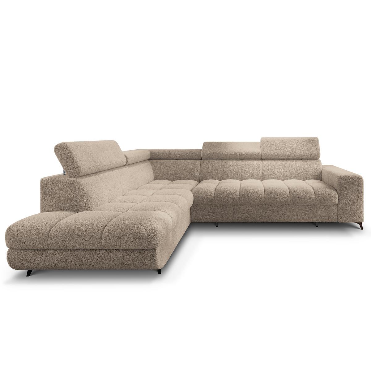ECKSOFA MORIVA Q L-S Beige Boucle-Stoff mit Schlaffunktion - Beige, Holzwerkstoff/Textil (253/190cm) - MASSENO
