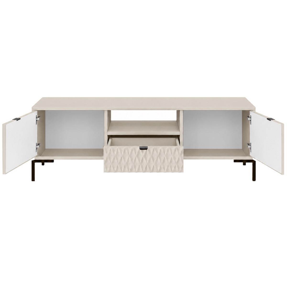 LOWBOARD Montreal mit 2 Türen, 1 Schublade und offenem Fach, dekorative 3D-Fronten, Kaschmir - Kaschmir/Schwarz, Holzwerkstoff/Metall (150/47/40cm) - Beautysofa
