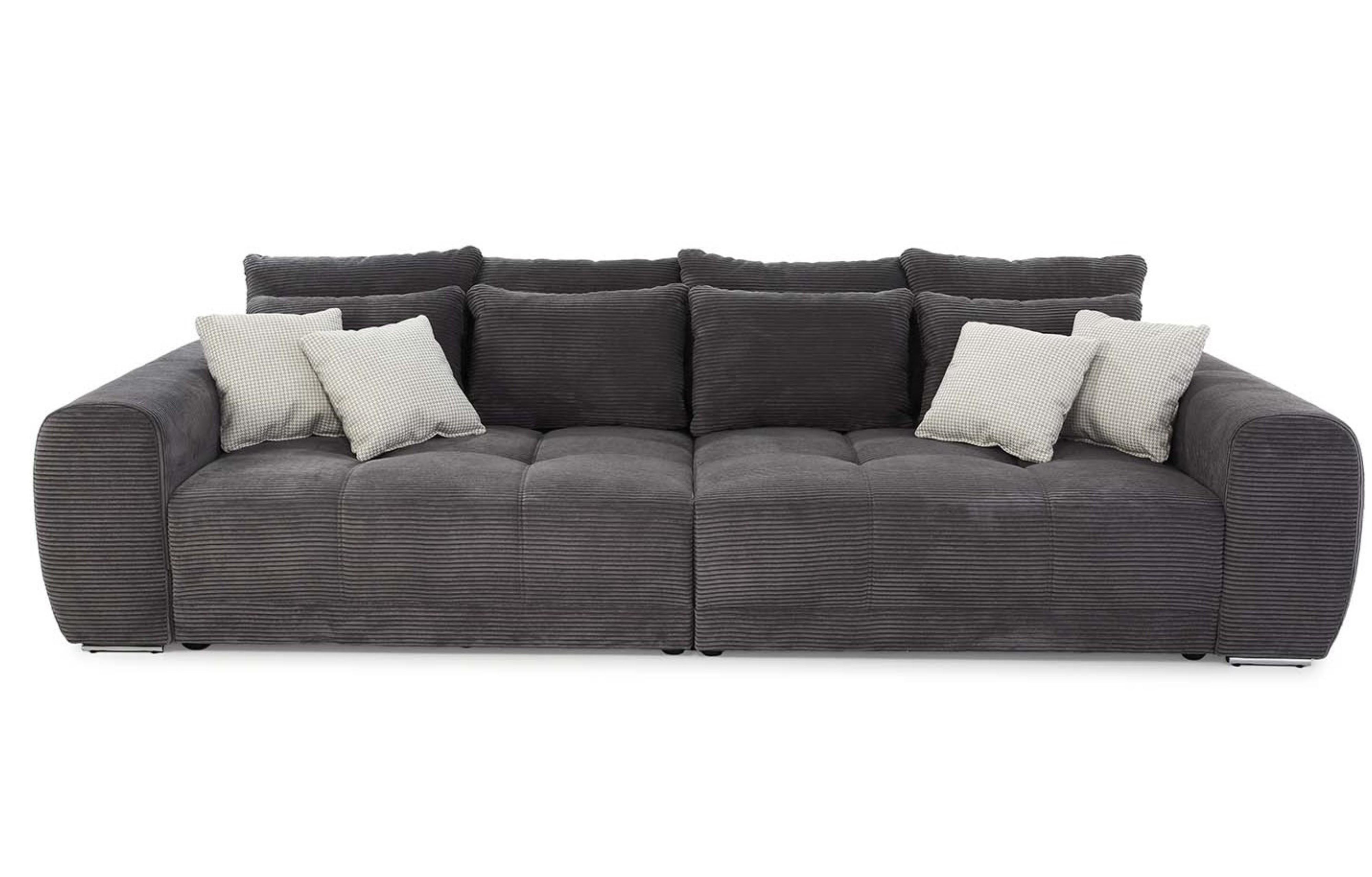 BIG-SOFA Federkern B306/T134/H86 cm, Liegefläche 120x240 cm, Cord Dunkelgrau / 15171 - Chromfarben/Dunkelgrau, Textil/Metall (306/86/134cm) - luma-home