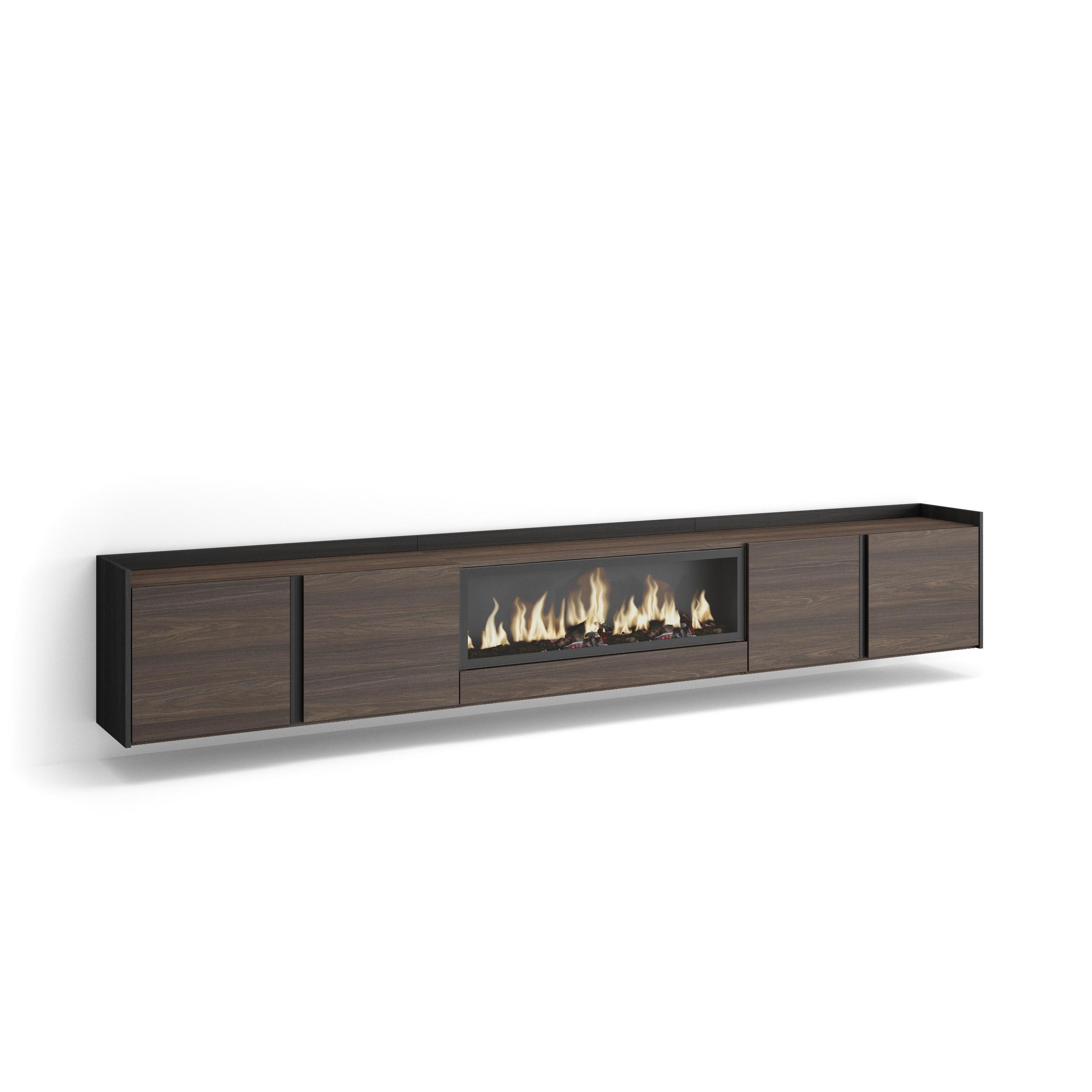 LOWBOARD, Eiche und Schwarz, 315/35/50cm, Kamin mit Feuereffekt XXL - Dunkelbraun, Holzwerkstoff (315/50/35cm) - Skraut Home