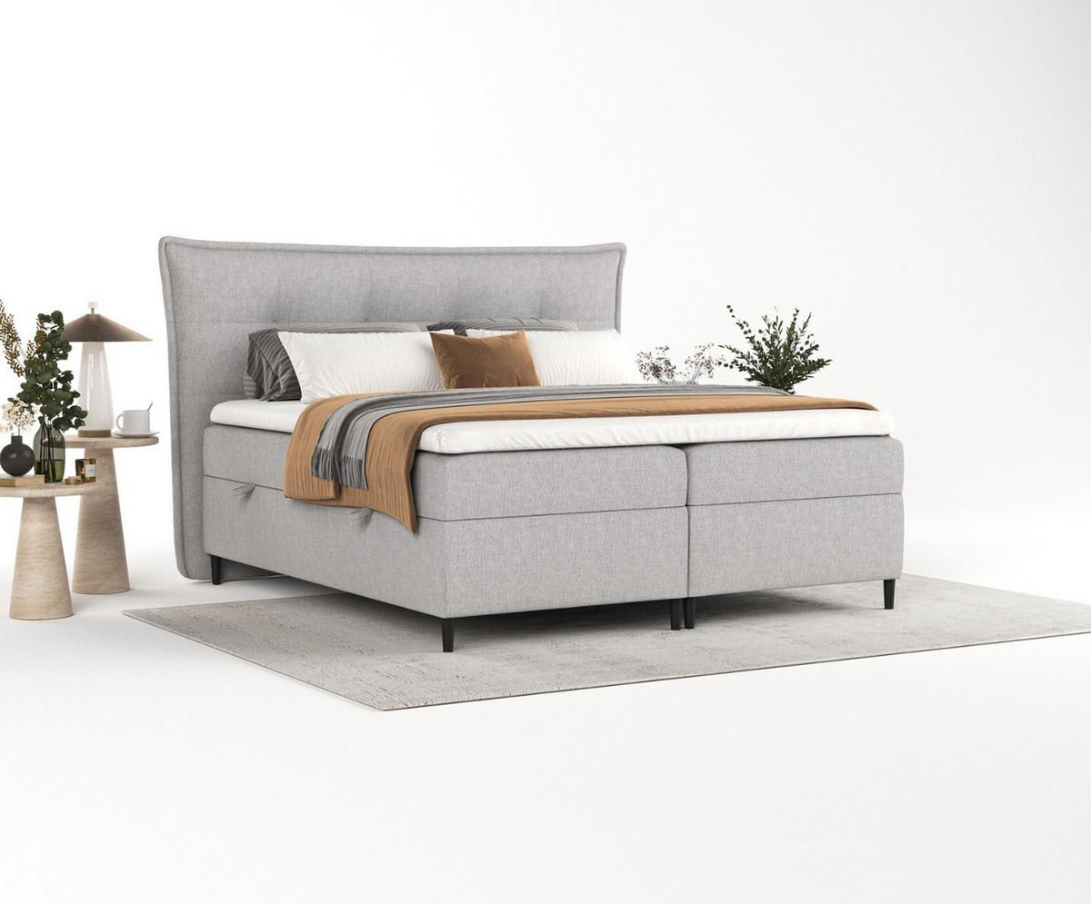BOXBETT Las Palmas 160/200 cm Graubeige im Megan Stoff - Schwarz/Grau, Holz/Holzwerkstoff (160/200cm) - AltaBeds