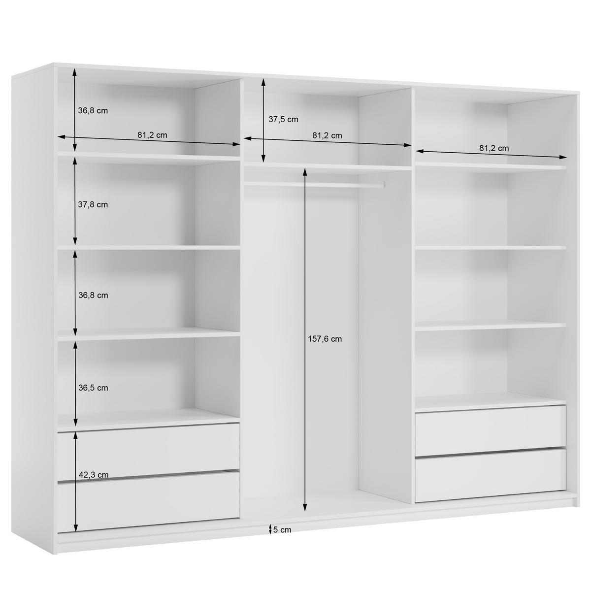 SCHWEBETÜRENSCHRANK VONTE 250/205/60 cm 3-türig mit Lamellen Eiche Wotan - Eiche Wotan/Schwarz, Holzwerkstoff (250/205/60cm) - MASSENO