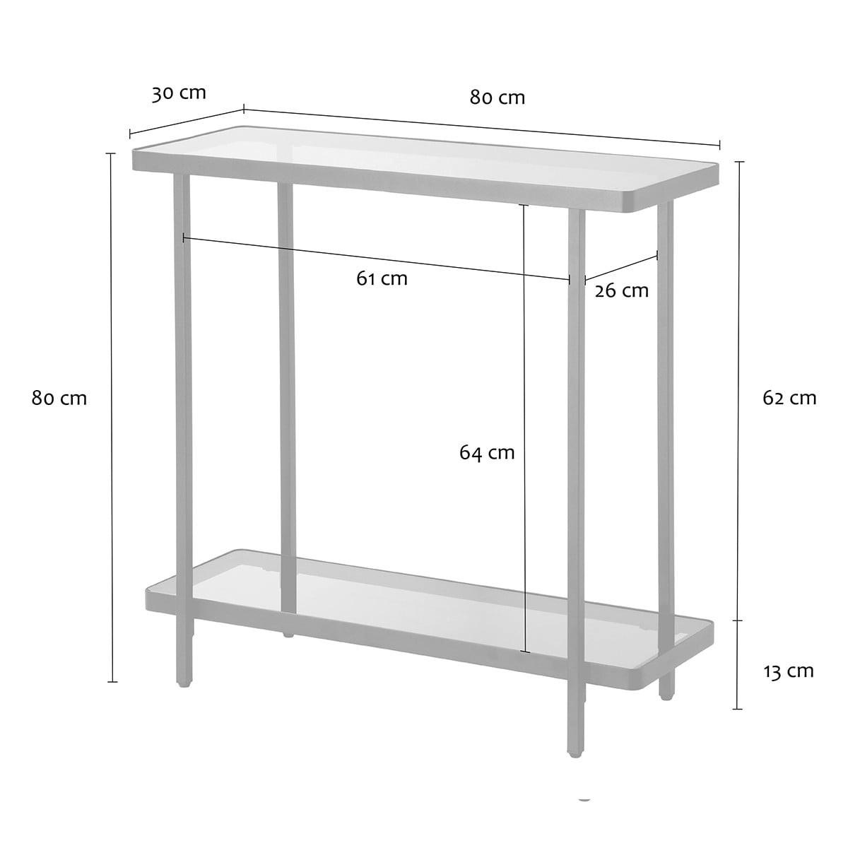 KONSOLE mit zwei Ablagen aus getöntem Glas B80 cm 30/80/80 cm - Schwarz, Metall (41.5/30/80cm) - Calicosy