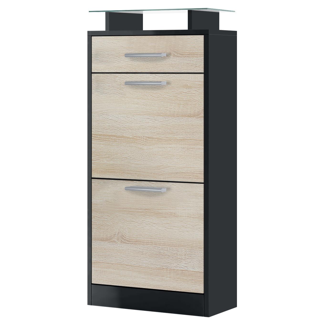 SCHUHSCHRANK Loret Front in Eiche sägerau - Eiche San Remo, Holzwerkstoff (46/104/23cm) - Vladon