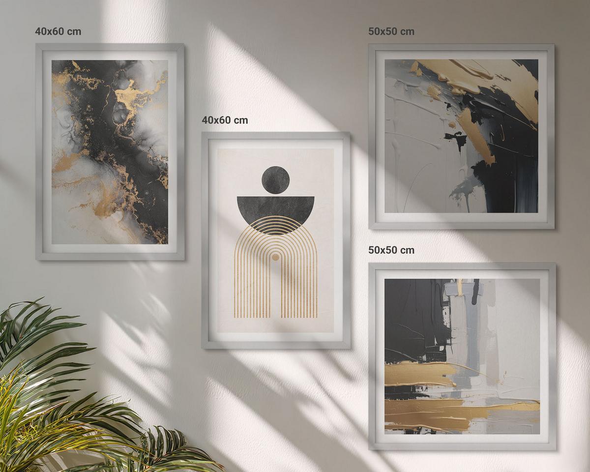 BILDER SET 4er Set - 50x50 cm & 40x60 cm Silberner Rahmen - Abstrakte Geometrie-Komposition - Silberfarben, Kunststoff (50/50cm) - TULUP