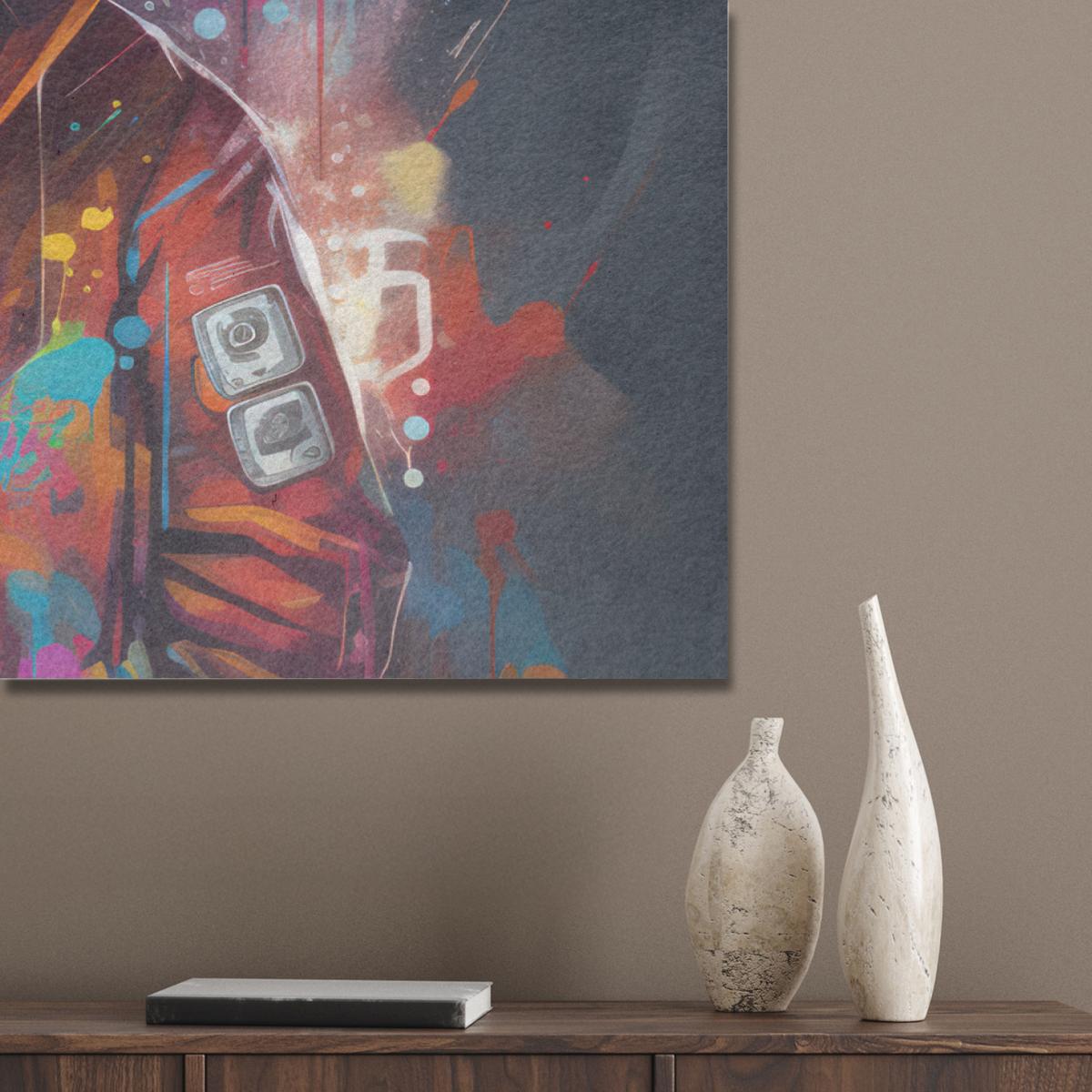 AKUSTIKBILD Panda - Jacke - Graffiti - Orange Wandbild Wohnzimmer 100x70 cm - Orange, Kunststoff (100/70/0.9cm) - MuchoWow