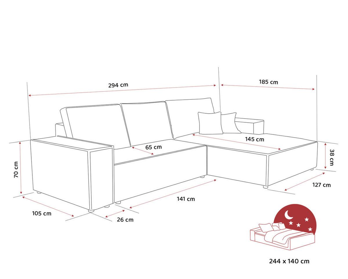 ECKSOFA NOVA Links mit Schlaffunktion und Bettkasten Cappuccino - Cappuccino, Kunststoff/Textil (294/185cm) - Idohome