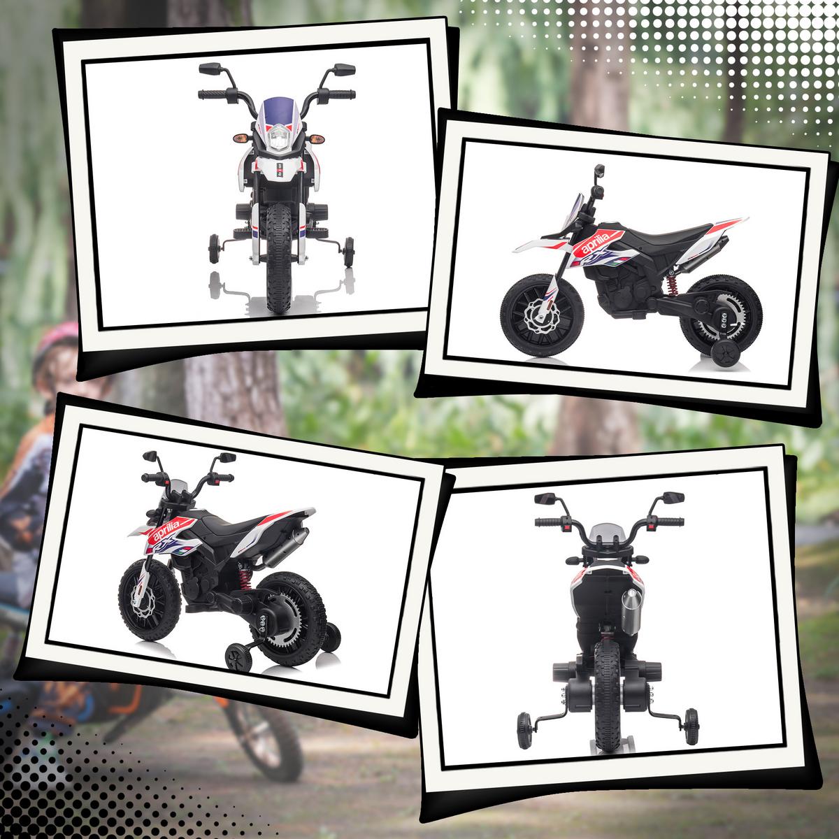 KINDER Elektro-Motorrad, 12V Kindermotorrad mit Musik, 6 km/h Kinderfahrzeug - Weiß, Metall (106.5/56/80cm) - AIYAPLAY