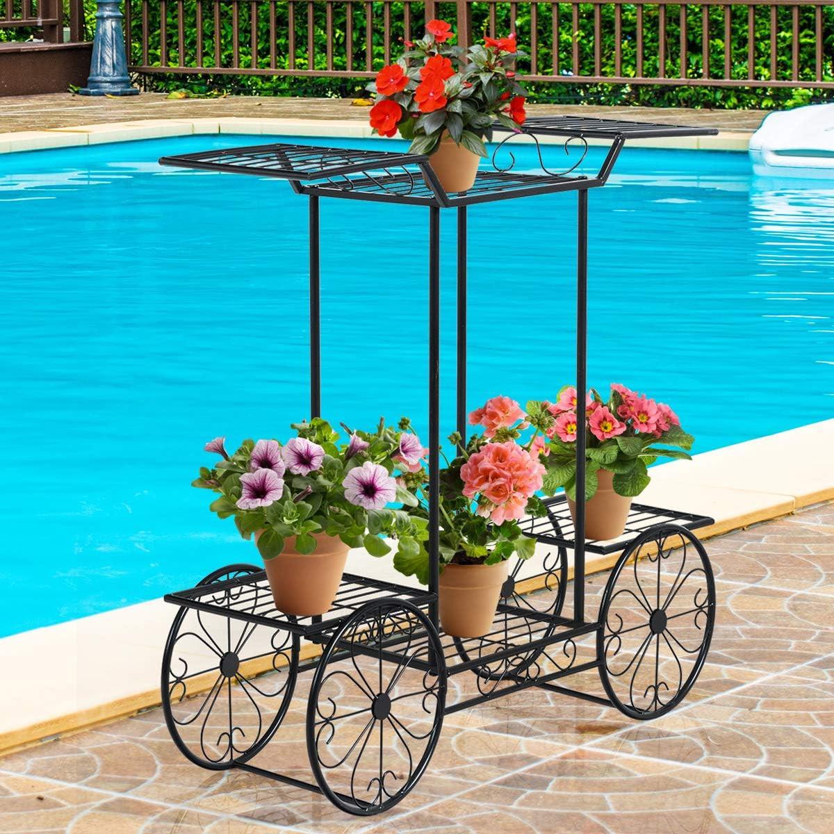PFLANZENREGAL Blumenregal Schwarz - Schwarz, Metall (81/75/25cm) - COSTWAY